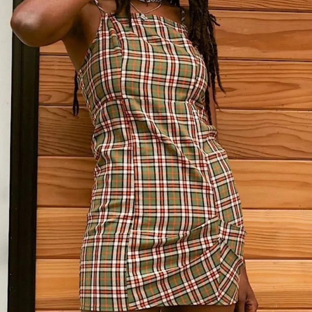NEW Urban Outfitters Monica Green Plaid Mini Dress‎ Preppy Academia Large
